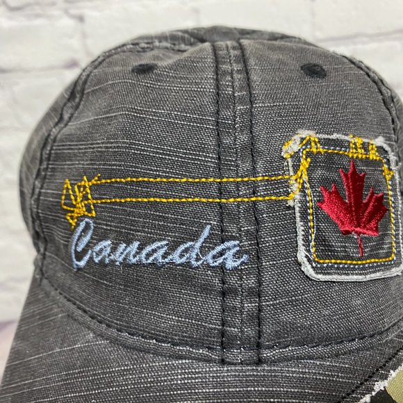 Vintage Canada Dad Hat Cap Strap Back Gray Camo Distressed Embroidered Stitched - Picture 6 of 10